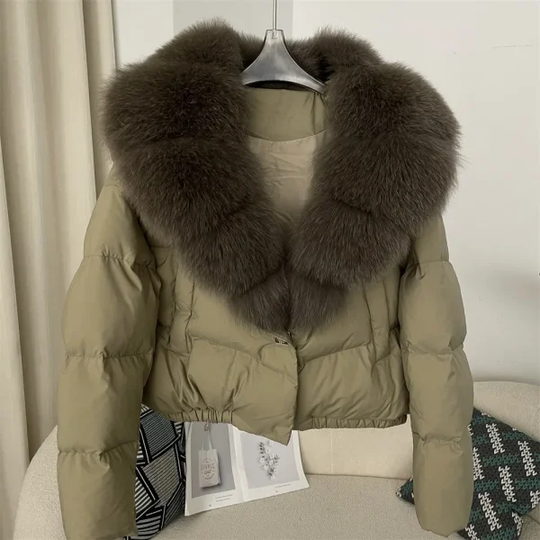 Women's Short Puffer Jacket with Real Fox Fur Collar - Image 4