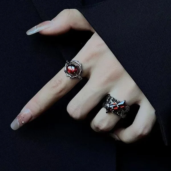 Irregular Red Crystal Spider Ring - Image 2