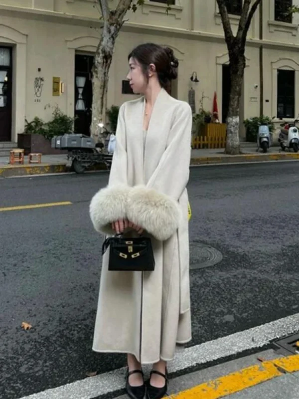 Women's Elegant Wool Blend Trench Coat - Image 2