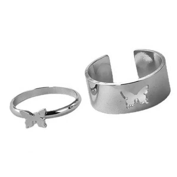 Romantic Star & Moon and Butterfly Wedding Ring Set - Image 3