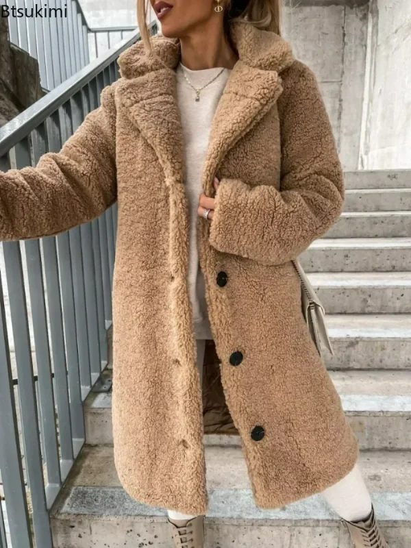 Women's Faux Wool Blend Teddy Plush Coat - Image 2