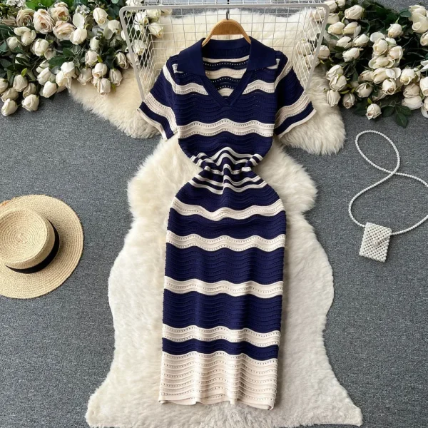 Striped Knit Bodycon Midi Dress - Image 3