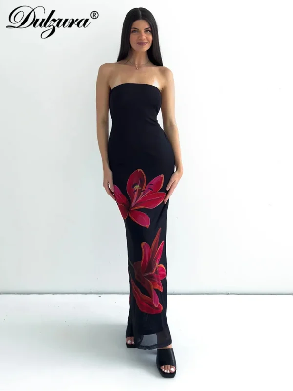 Floral Strapless Bodycon Midi Dress - Image 3