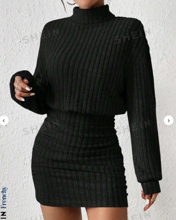 Women's High Neck Knitted Sweater Dress