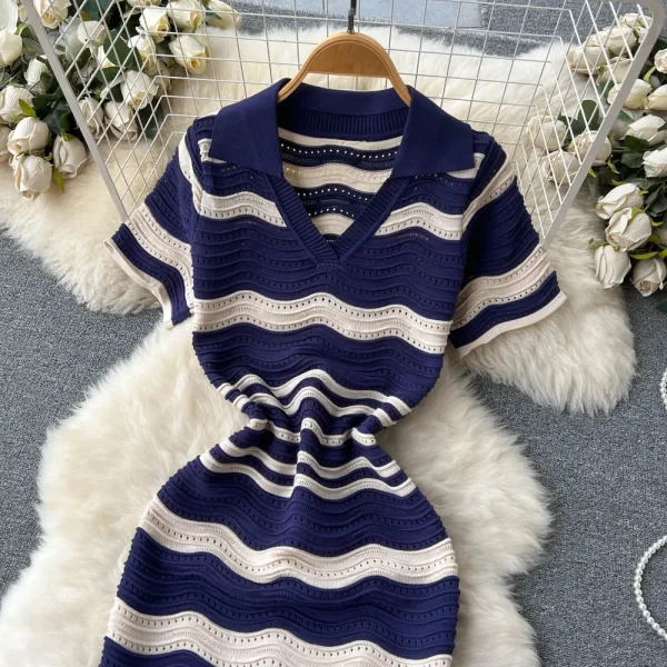 Striped Knit Bodycon Midi Dress - Image 7