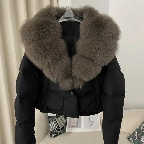 Women's Short Puffer Jacket with Real Fox Fur Collar