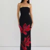 Floral Strapless Bodycon Midi Dress
