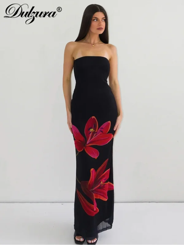 Floral Strapless Bodycon Midi Dress