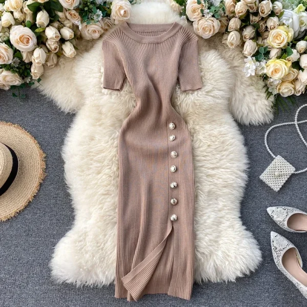 Korean Vintage High Waist Knitted Dress