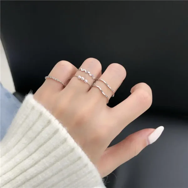 5-Piece Stackable Wavy & Faux Pearl Ring Set