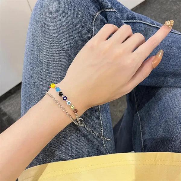 Colorful Glass Small Flower Double-Layer Bracelet