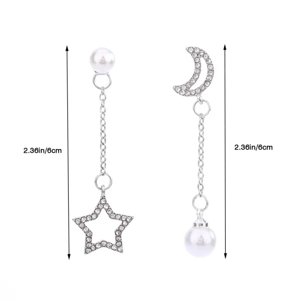 Asymmetric Moon & Star Rhinestone Earrings - Image 3