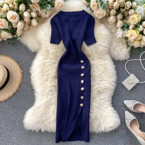 Korean Vintage High Waist Knitted Dress - Image 3