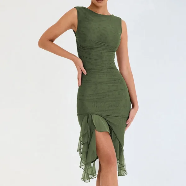 Women's Mesh Backless Pleated Dress