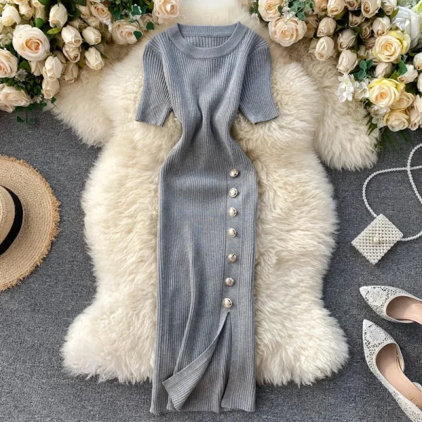 Korean Vintage High Waist Knitted Dress - Image 2