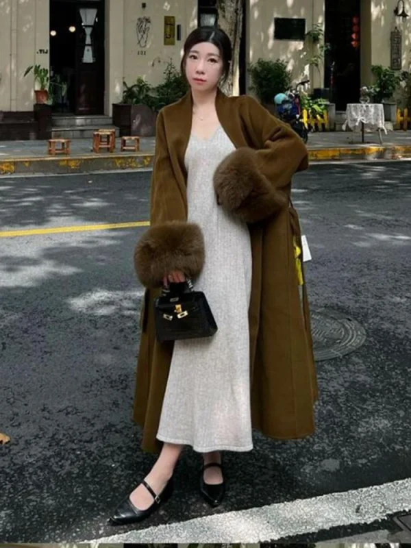 Women's Elegant Wool Blend Trench Coat - Image 4