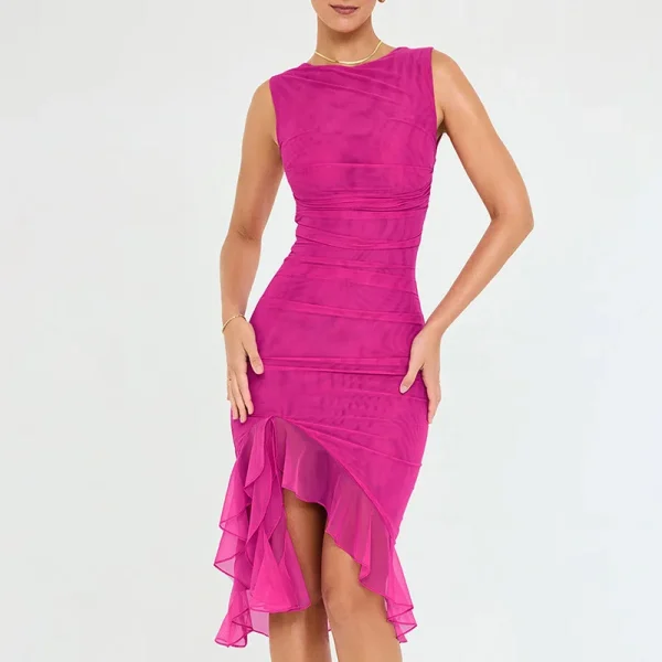 Elegant Ruffle Ruched Midi Dress - Image 5