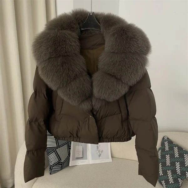 Women's Short Puffer Jacket with Real Fox Fur Collar - Image 2