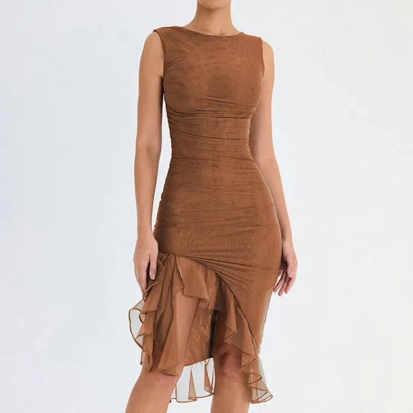 Women's Mesh Backless Pleated Dress - Image 2