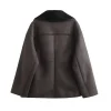 Women's Vintage Faux Leather & Wool Blend Plush Jacket - Image 6