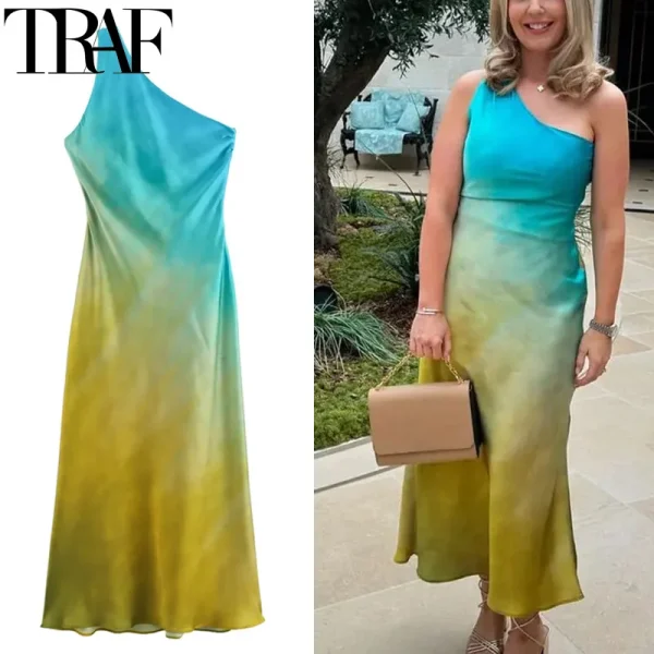 Asymmetrical Tie-Dye Satin Midi Dress - Image 2