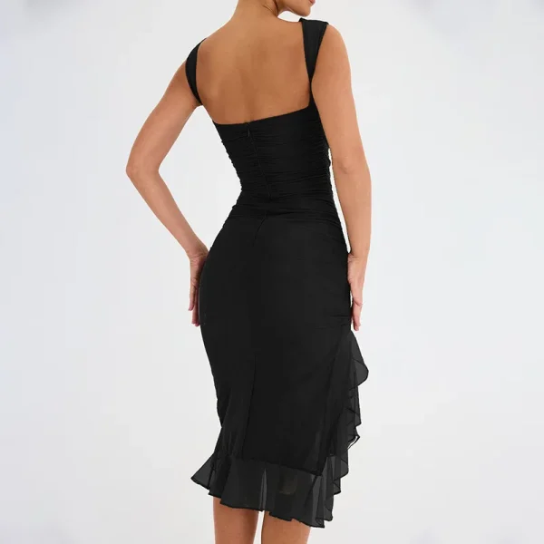 Elegant Ruffle Ruched Midi Dress - Image 2