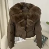 Women's Short Puffer Jacket with Real Fox Fur Collar - Image 3
