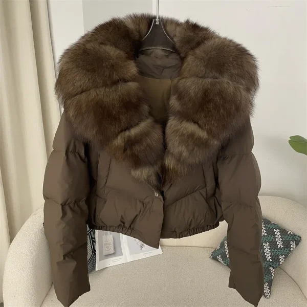 Women's Short Puffer Jacket with Real Fox Fur Collar - Image 3