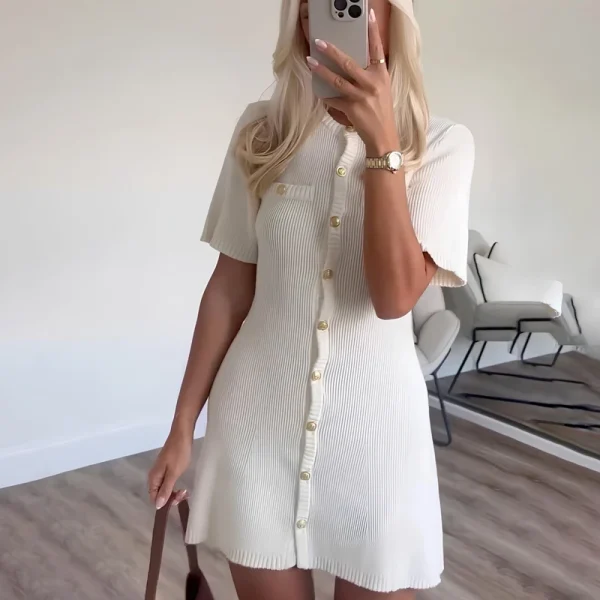 White Elegant Knitted Mini Dress - Image 3