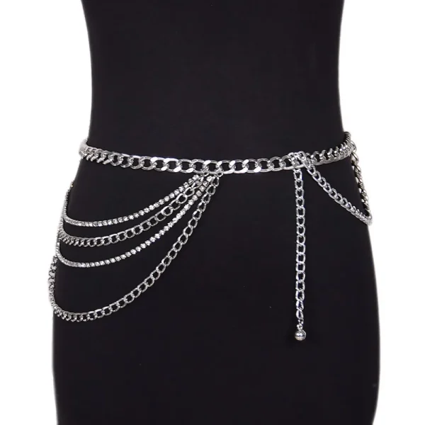 Summer Punk Metal Rhinestone Waist Chain for Women