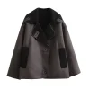 Women's Vintage Faux Leather & Wool Blend Plush Jacket - Image 5