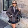 Women's Vintage Faux Leather & Wool Blend Plush Jacket - Image 2