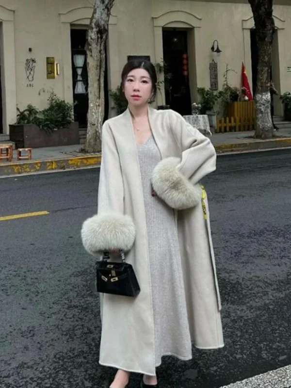 Women's Elegant Wool Blend Trench Coat - Image 3