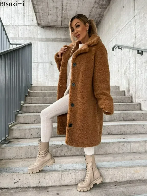 Women's Faux Wool Blend Teddy Plush Coat - Image 3