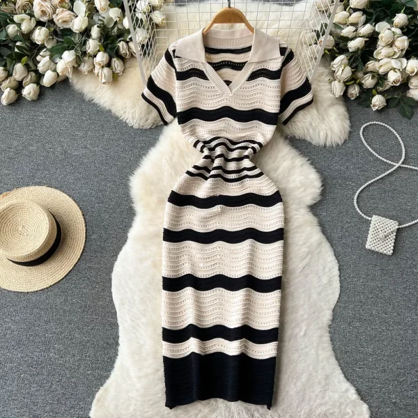 Striped Knit Bodycon Midi Dress - Image 2