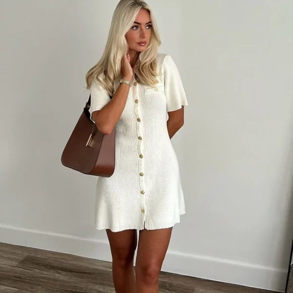 White Elegant Knitted Mini Dress