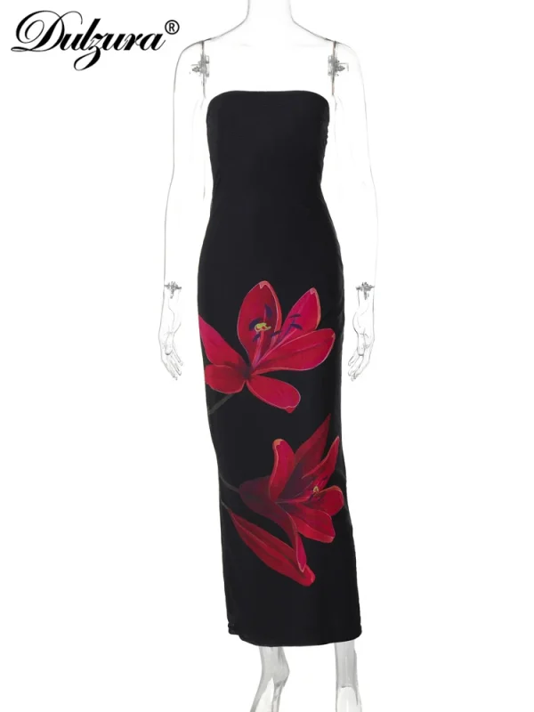 Floral Strapless Bodycon Midi Dress - Image 6