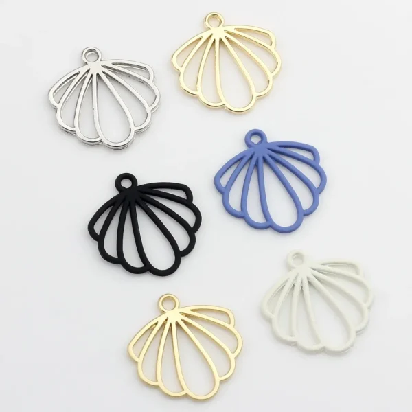 5Pcs Scallop Pendant Hollow Out Zinc Alloy Charms - Image 2