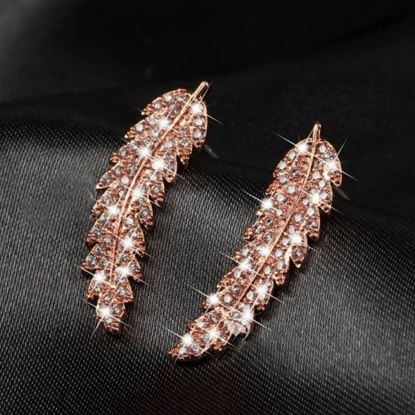 Leaf Design Zircon Dangle Earrings - Image 2