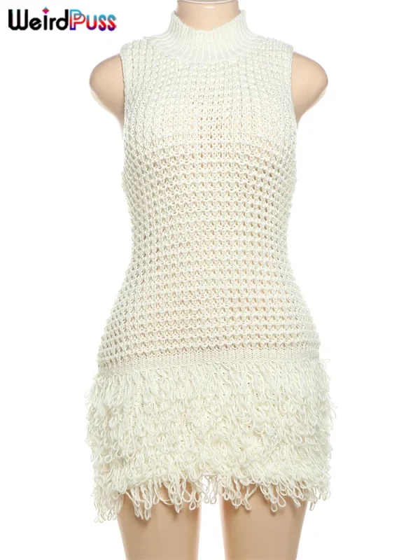 Chic Y2K Crochet Tassel Mini Dress - Image 7