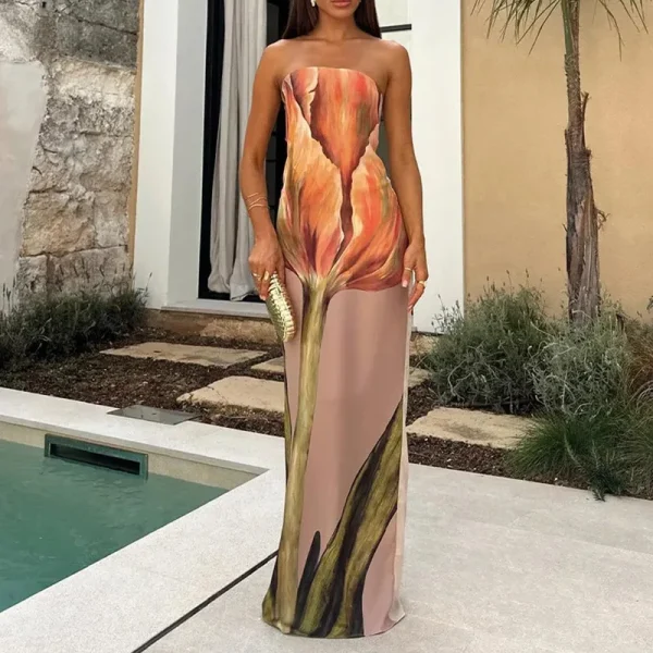 Strapless Backless Printed Maxi Dress - Image 9