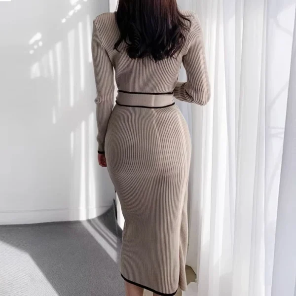 Elegant Lace-Up Turtleneck Knitted Dress - Image 6