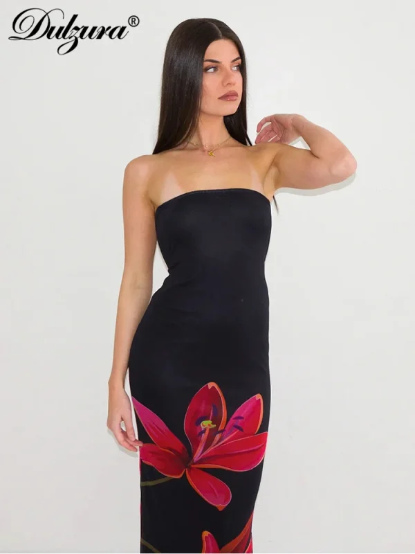 Floral Strapless Bodycon Midi Dress - Image 2