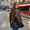 Women's Vintage Faux Leather & Wool Blend Plush Jacket - Image 4
