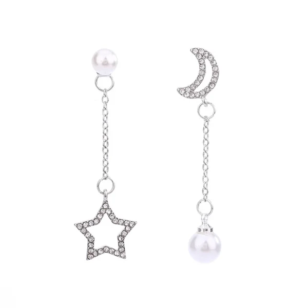 Asymmetric Moon & Star Rhinestone Earrings