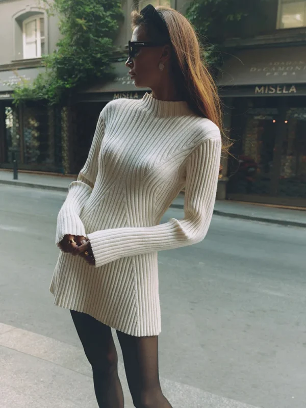 Women's Ribbed Knit Long-Sleeve Sweater Dress - Image 5