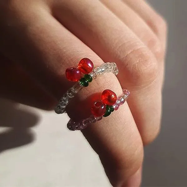 Elastic Crystal Bead Summer Fruit Ring