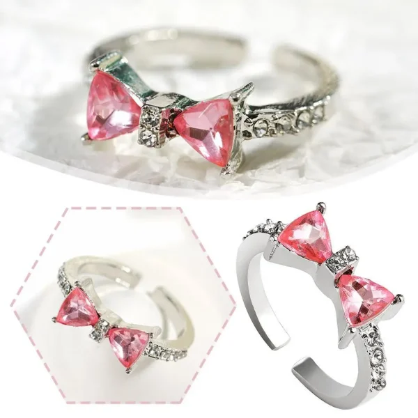 Pink Crystal Bowknot Ring - Image 2