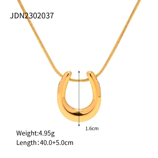 18K Gold Plated Irregular Snake Chain Necklace with U-Shaped Pendant - Image 5