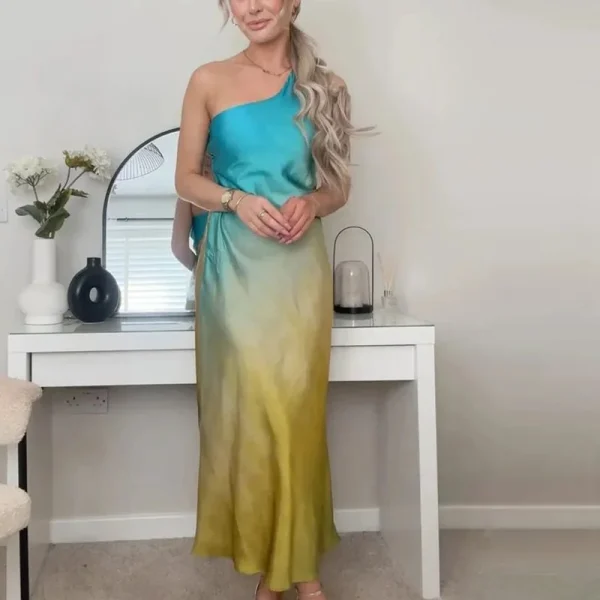 Asymmetrical Tie-Dye Satin Midi Dress - Image 5